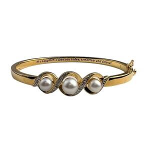 Danbury Mint My Daughter Forever Diamond Pearl Hinged Bangle Bracelet Plated